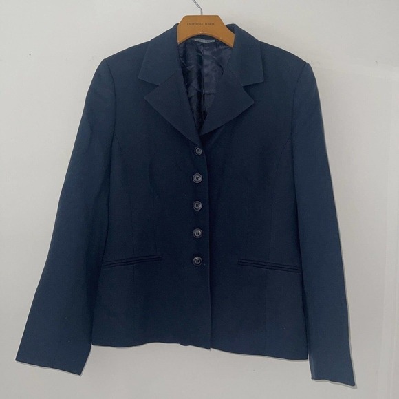 Laura Ashley Navy Blue Pure Wool Blazer Size 10 Medium 5 Button Vintage EU 40 - Picture 1 of 10